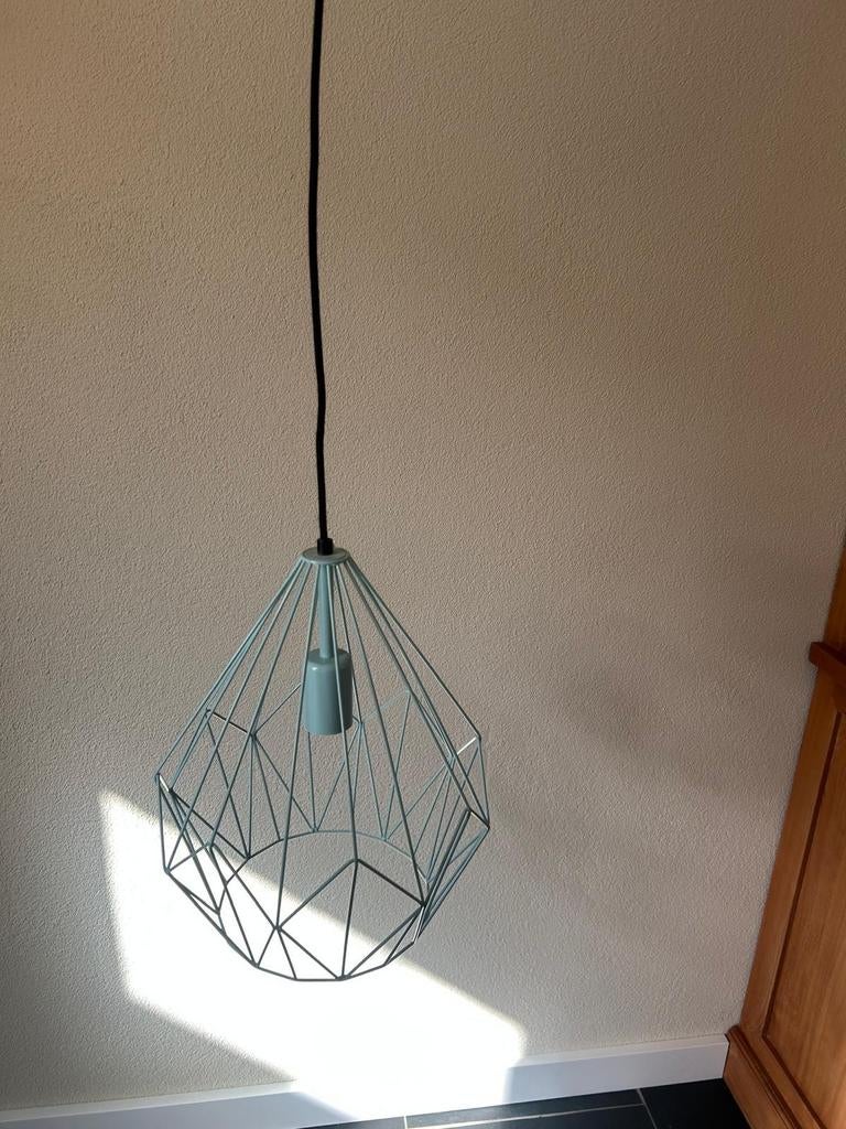Moderne geometrische hanglamp - mintgroen, Ophalen, Zo goed als nieuw, Metaal, Modern, Geometrisch, Industrieel