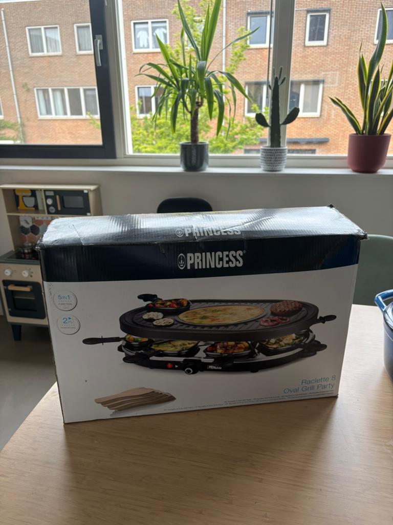 Princess 162700 Raclette 8 Oval Grill Party, Witgoed en Apparatuur, Gourmetstellen, Ophalen, Zo goed als nieuw, 8 personen of meer