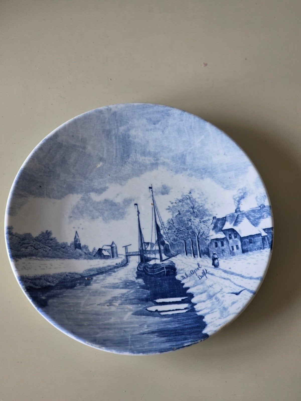 N.L. Apol Delft bord - Winterlandschap, ø23cm, Antiek en Kunst, Ophalen of Verzenden