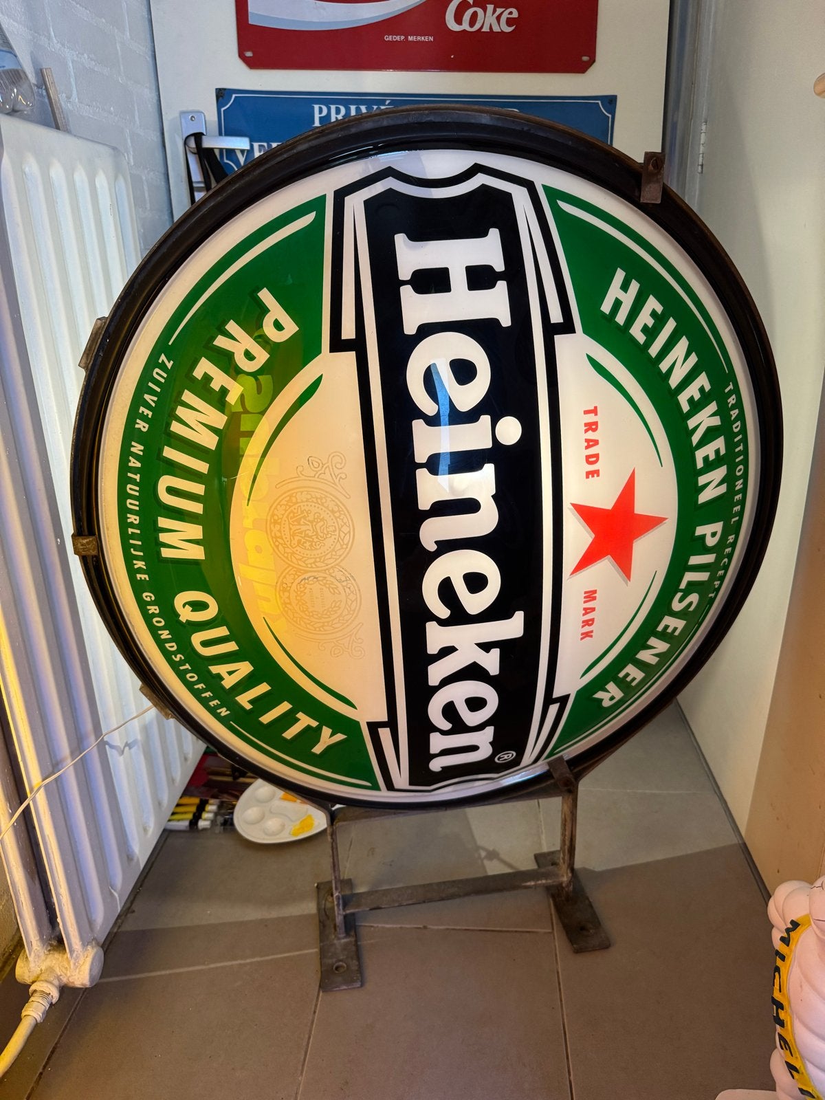 Heineken Lichtbak Reclamebord - Vintage Bier Decoratie, Ophalen, Gebruikt, Reclamebord, Plaat of Schild, Heineken
