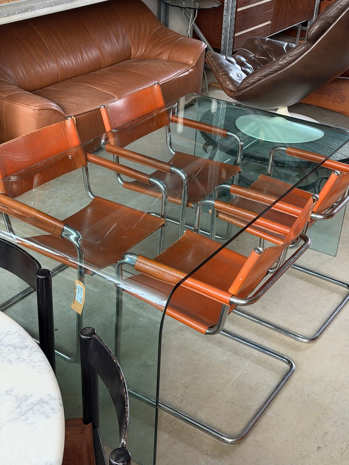 Matteo Grassi S34 Bruin Leren Eetkamerstoelen Mart Stam 1970, Huis en Inrichting, Ophalen, Gebruikt, R., Bruin