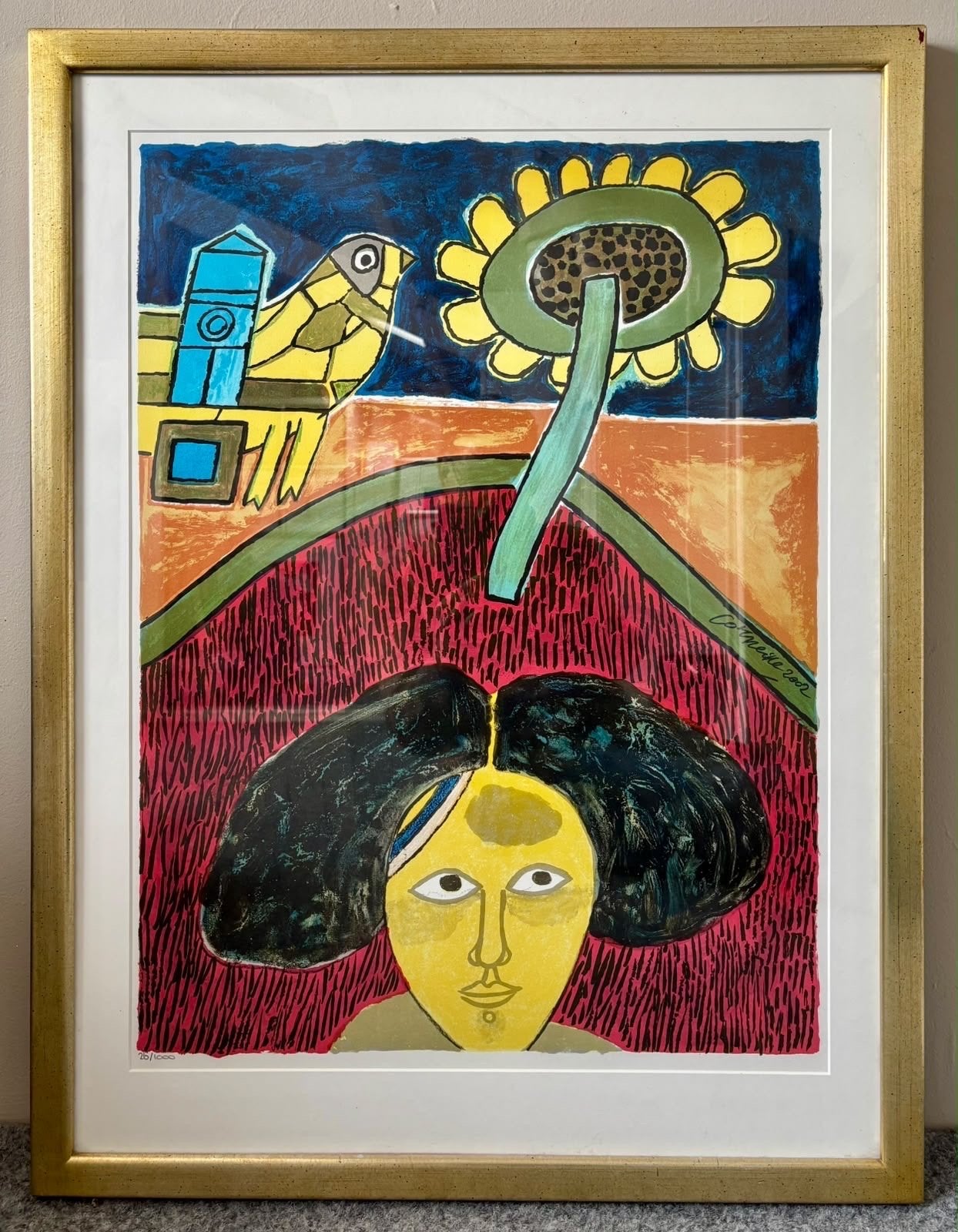 Kleurrijke Corneille zeefdruk Le Tournesol 26/1000 uit 2002, Ophalen, Portret of Personen, Expressionistisch, Gesigneerd
