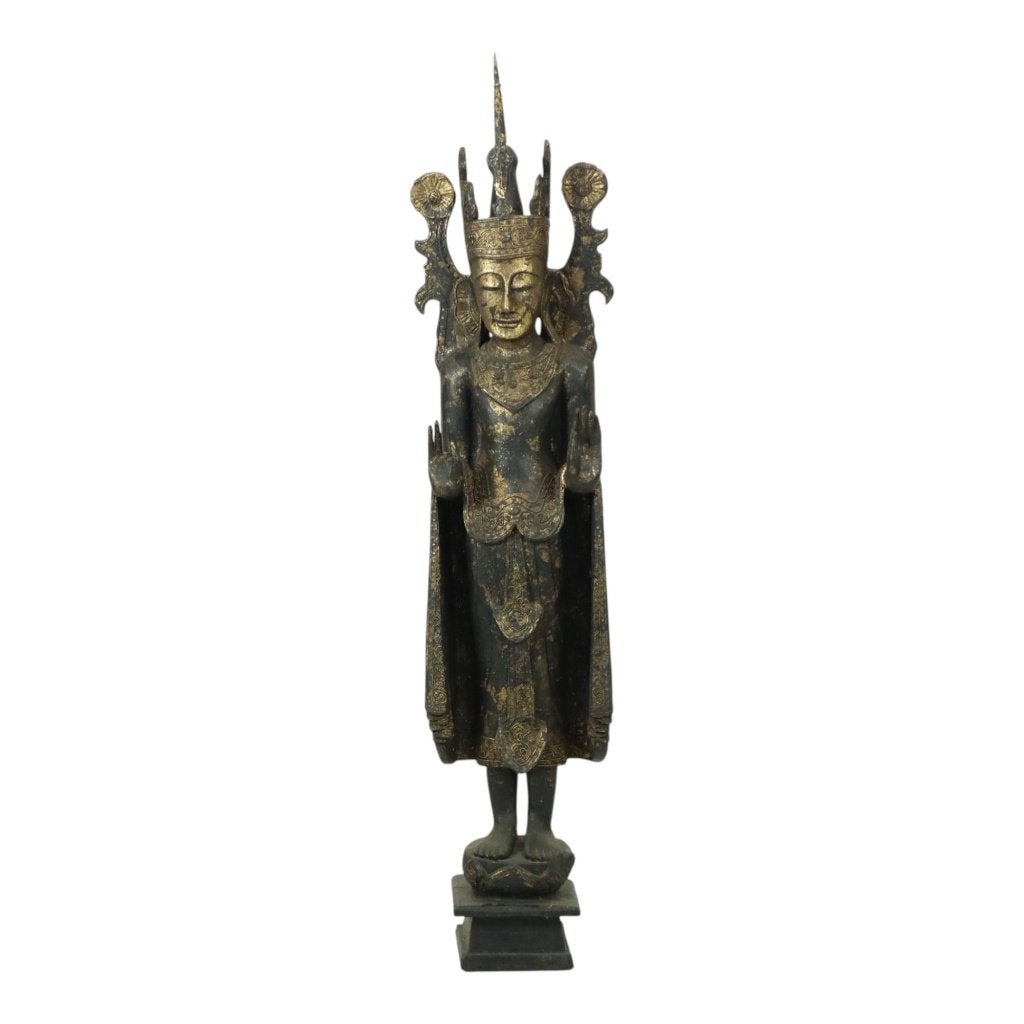 Enorme Boeddha Verguld Hout Beeld Birma Verweerd 135cm, Ophalen, Gebruikt, Hout, Gouden accenten