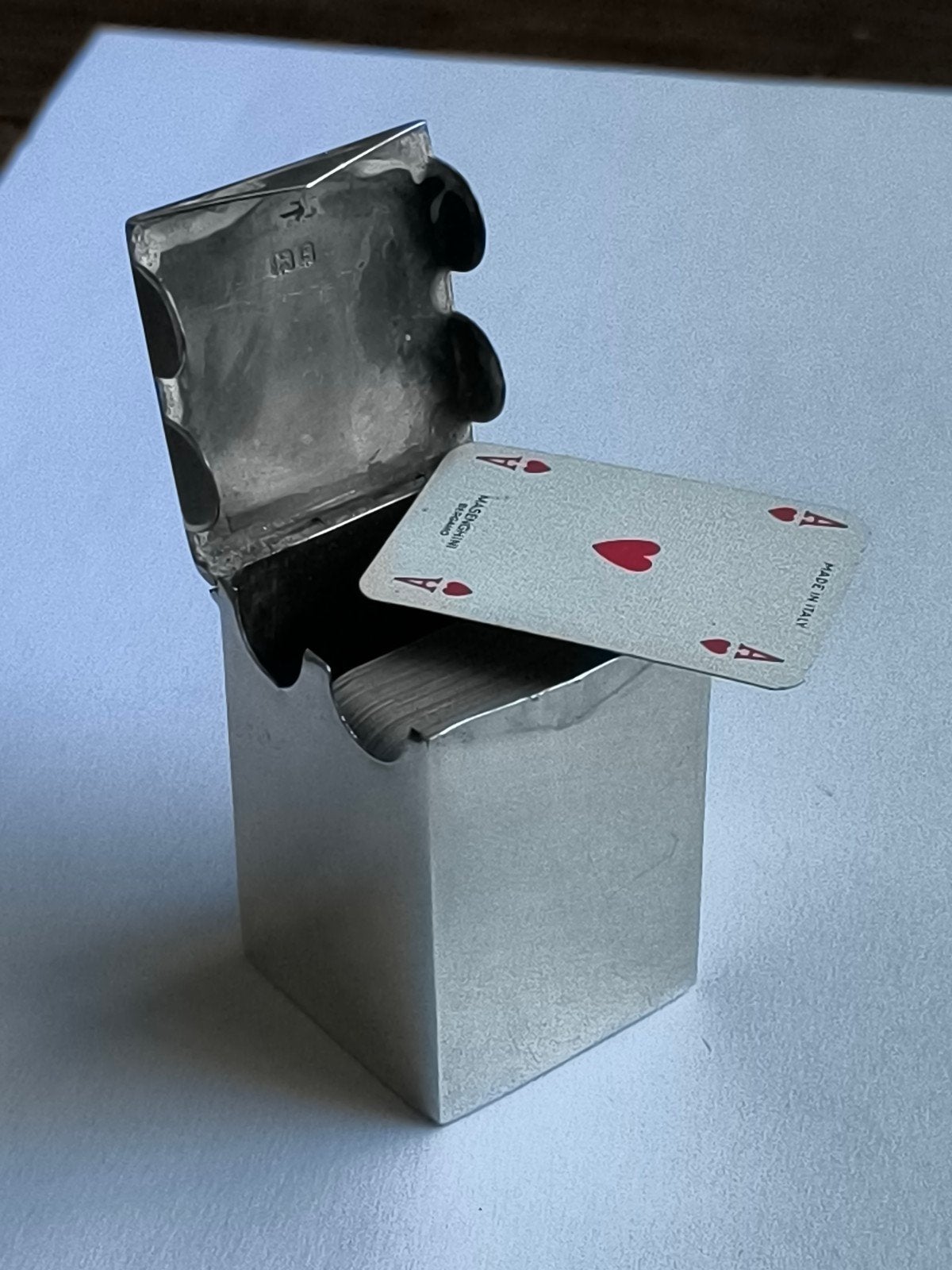 Antiek zilver miniatuur kaarten doos met speelkaarten, Antiek en Kunst, Ophalen of Verzenden, Zilver