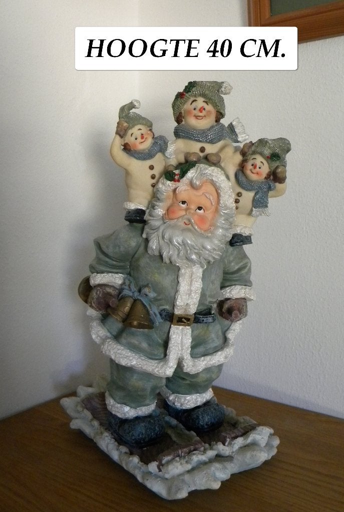 BEELD KERSTMAN MET SNEEUWPOPJES, POLYSTONE, ZWAAR, Ophalen of Verzenden, Zo goed als nieuw