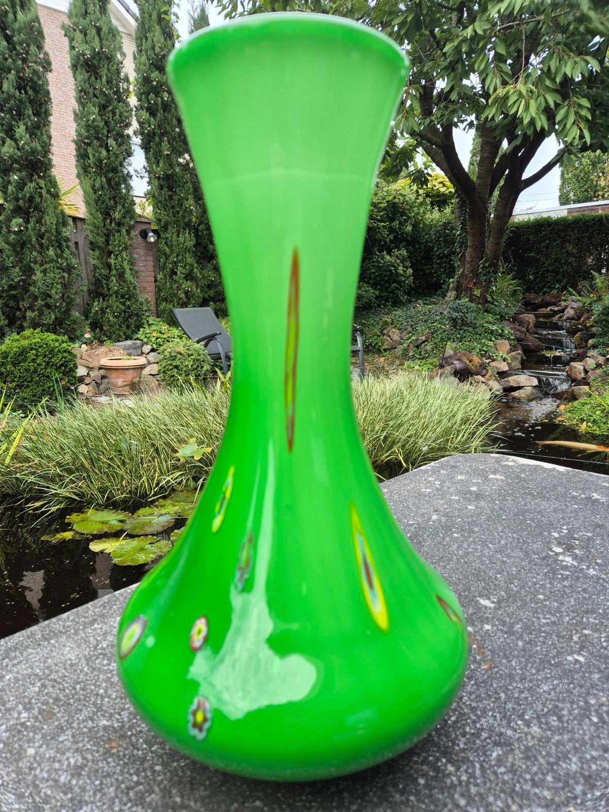 Groene kunstglazen vaas, Empoli/Murano stijl, mid-century, Ophalen of Verzenden