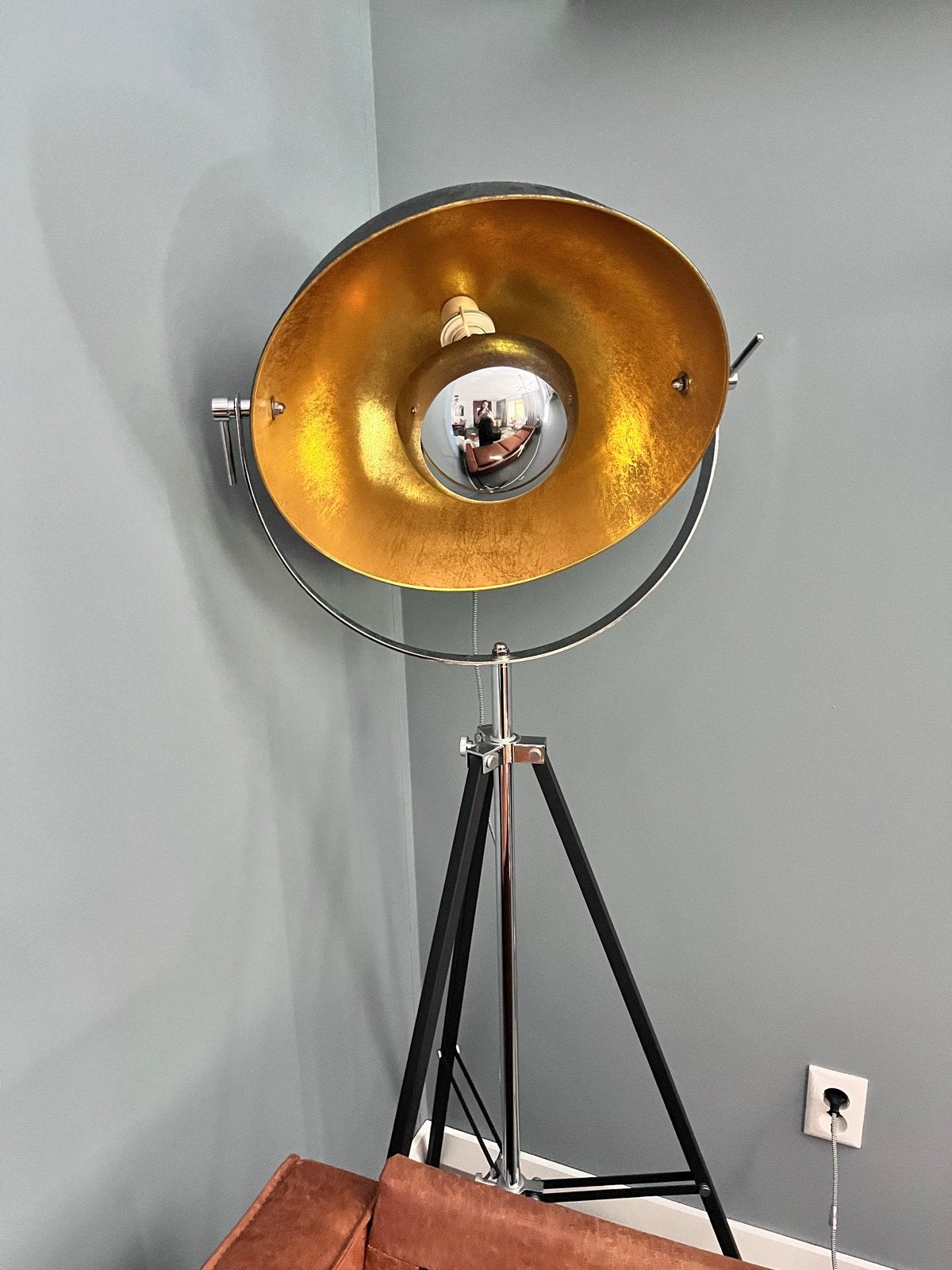 Eelco Mexlite Industriële Vloerlamp - Zwart/Chroom/Goud, Ophalen, Nieuw, E27 (groot), Metaal
