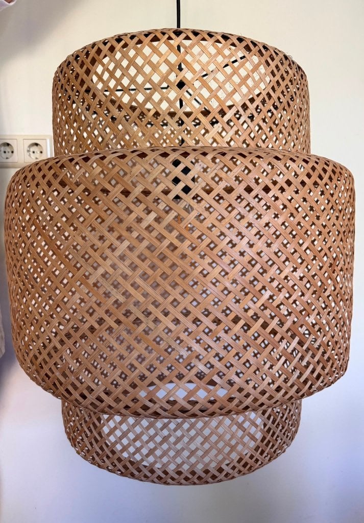SINNERLIG Hanglamp, bamboe/handgemaakt, 50 cm, Ophalen, Skandinavisch Japandi, Natuurlijk materiaal, E27 (groot)