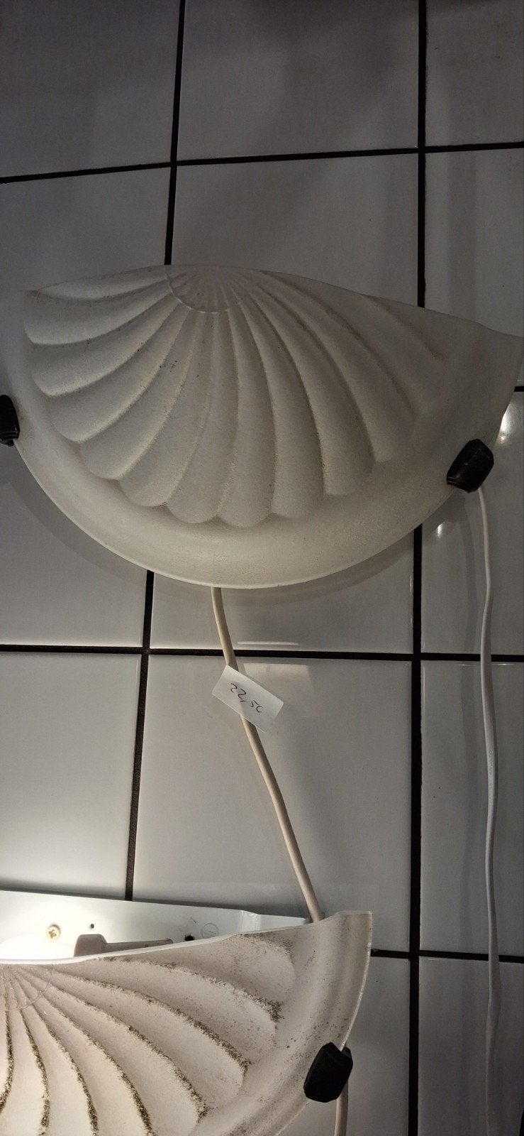 Vintage Schelp Wandlamp - Glazen Half-Ronde Lamp, Met schakelaar, Wit, Overige merken, Gebruikt