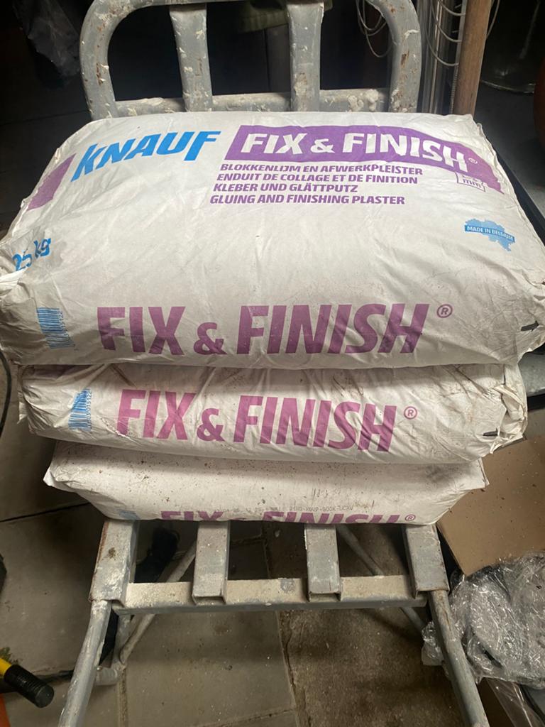 3x Knauf fix en finish 25 kg stuc, Ophalen, Nieuw