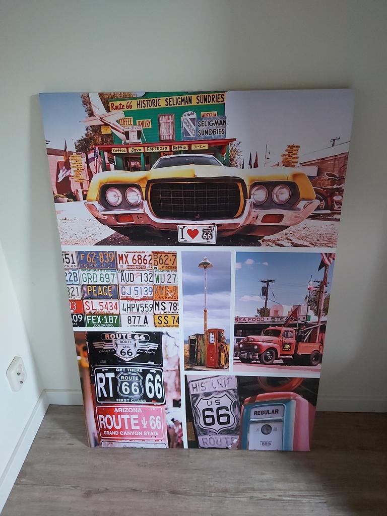Groot Route 66 Canvas Schilderij - Amerikaanse Nostalgie, Ophalen of Verzenden