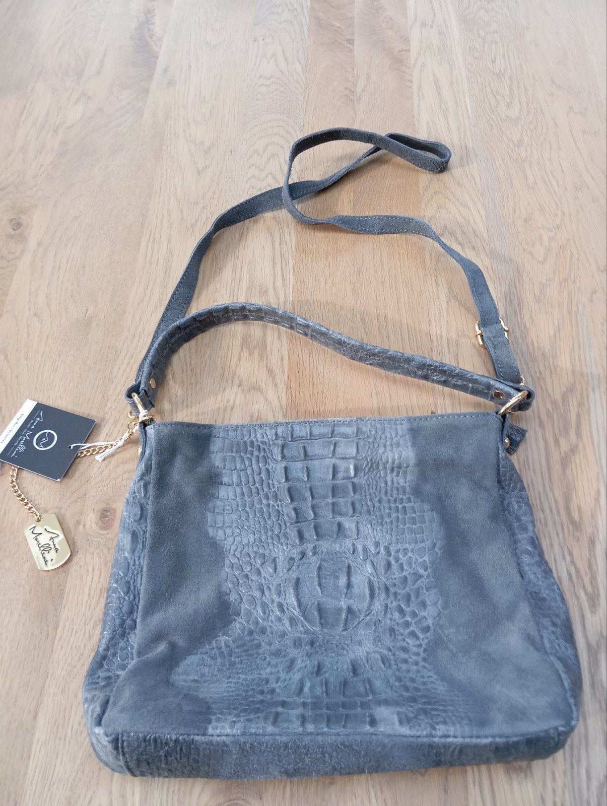 Anna Morellini Leren Schoudertas - Nieuw, Sieraden, Tassen en Uiterlijk, Ophalen of Verzenden, Nieuw, Grijs, Schoudertasje