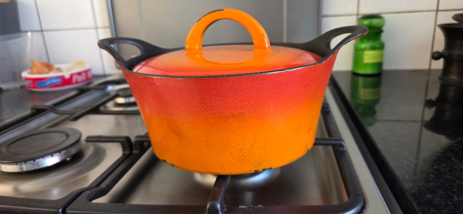 Le Creuset Gietijzeren Braadpan - Oranje (Gebruikt), Ophalen, Gebruikt, Met deksel, Le Creuset