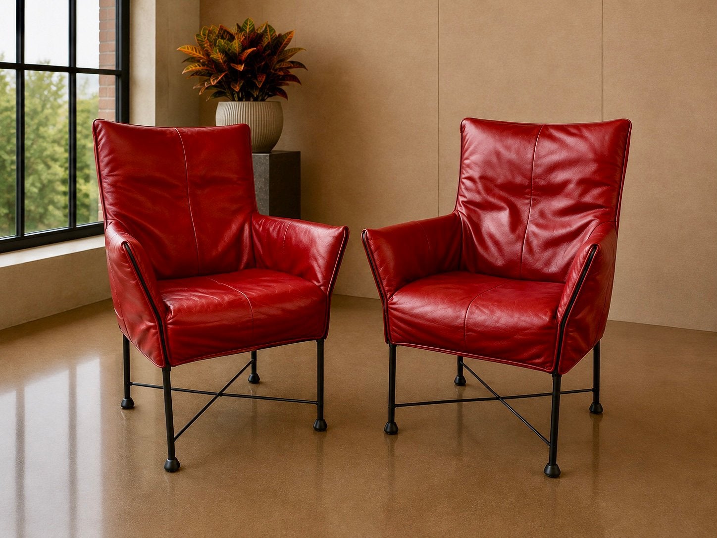 2 Montis Chaplin stoelen, Ophalen of Verzenden, Rood, Leer, Vijf, Zes of meer stoelen