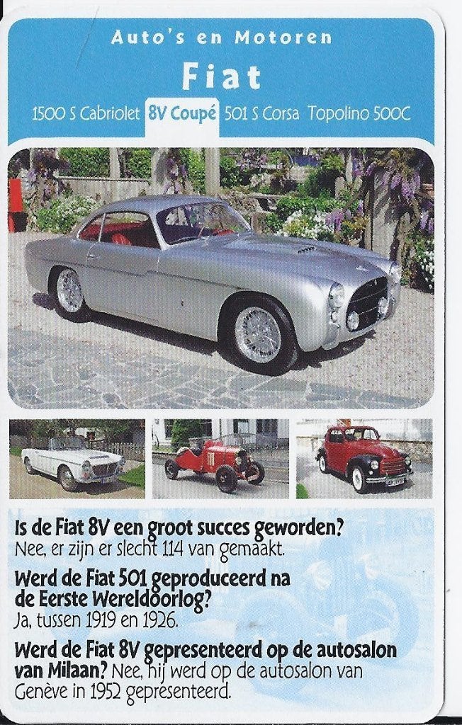 Z888 autokaartje fiat 8v coupe, Verzamelen, Automerken, Motoren en Formule 1, Ophalen of Verzenden, Zo goed als nieuw, Auto's