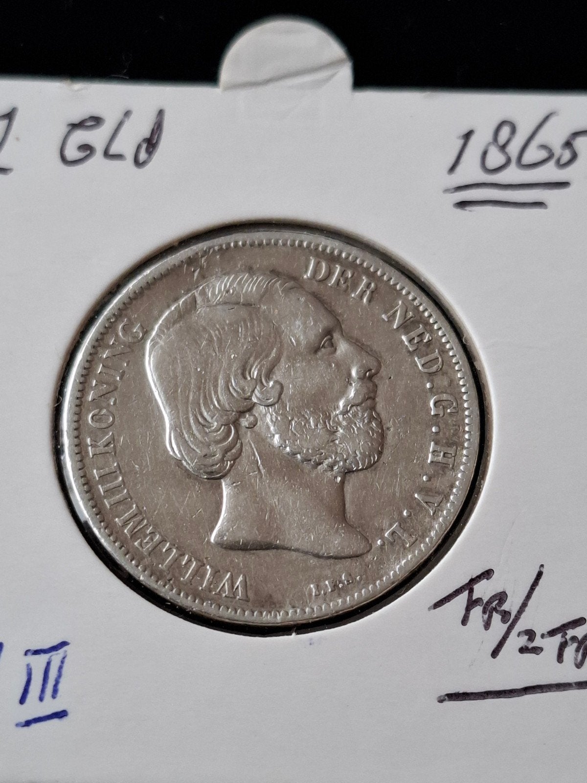 willem 3 van 1865, 1 gulden, Koning Willem III, Zilver, Ophalen of Verzenden