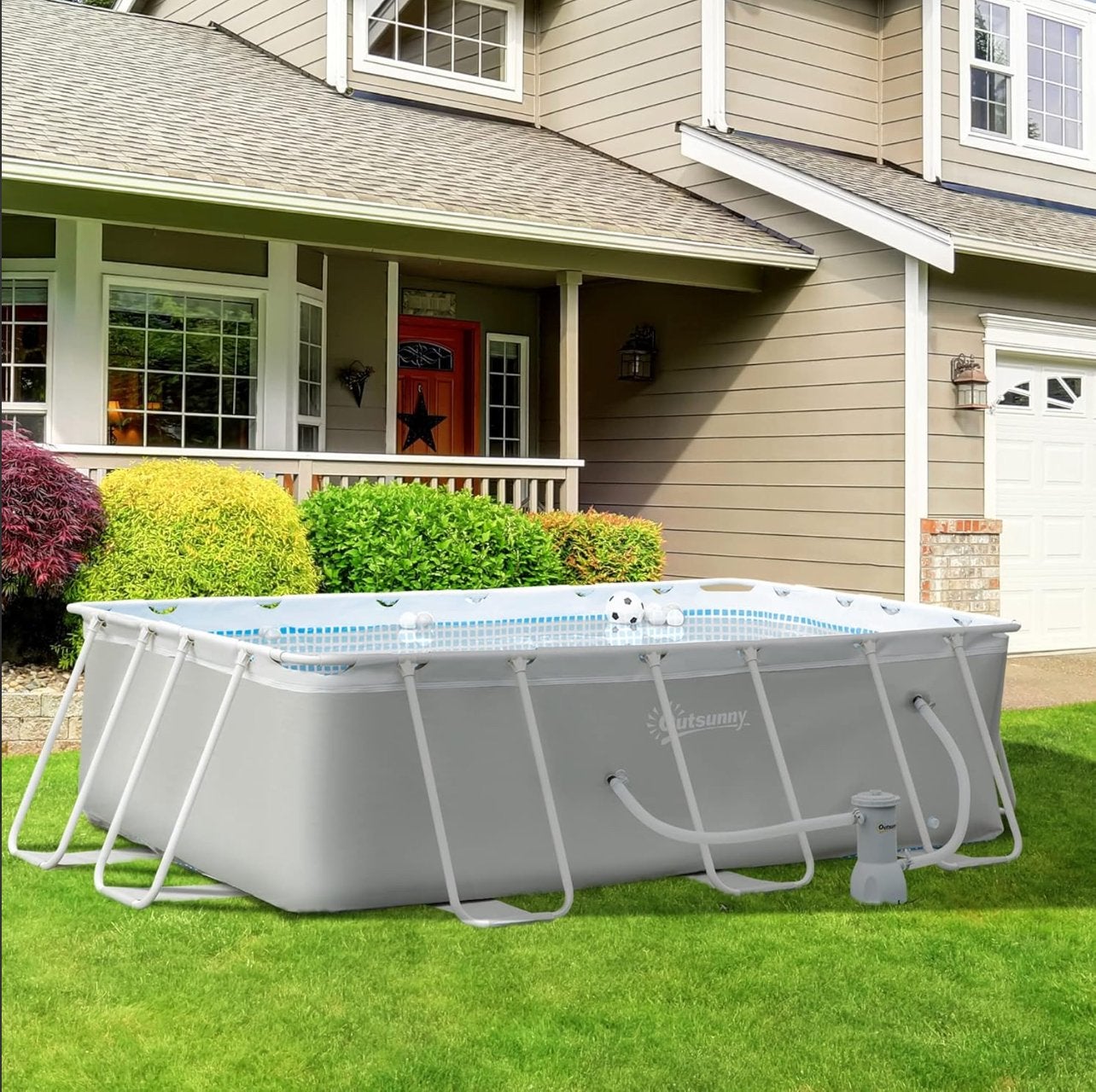 Outsunny Rechthoekig Opzetzwembad met Filterpomp, Tuin en Terras, Zwembaden, Ophalen, 200 tot 300 cm, 80 tot 120 cm, Nieuw