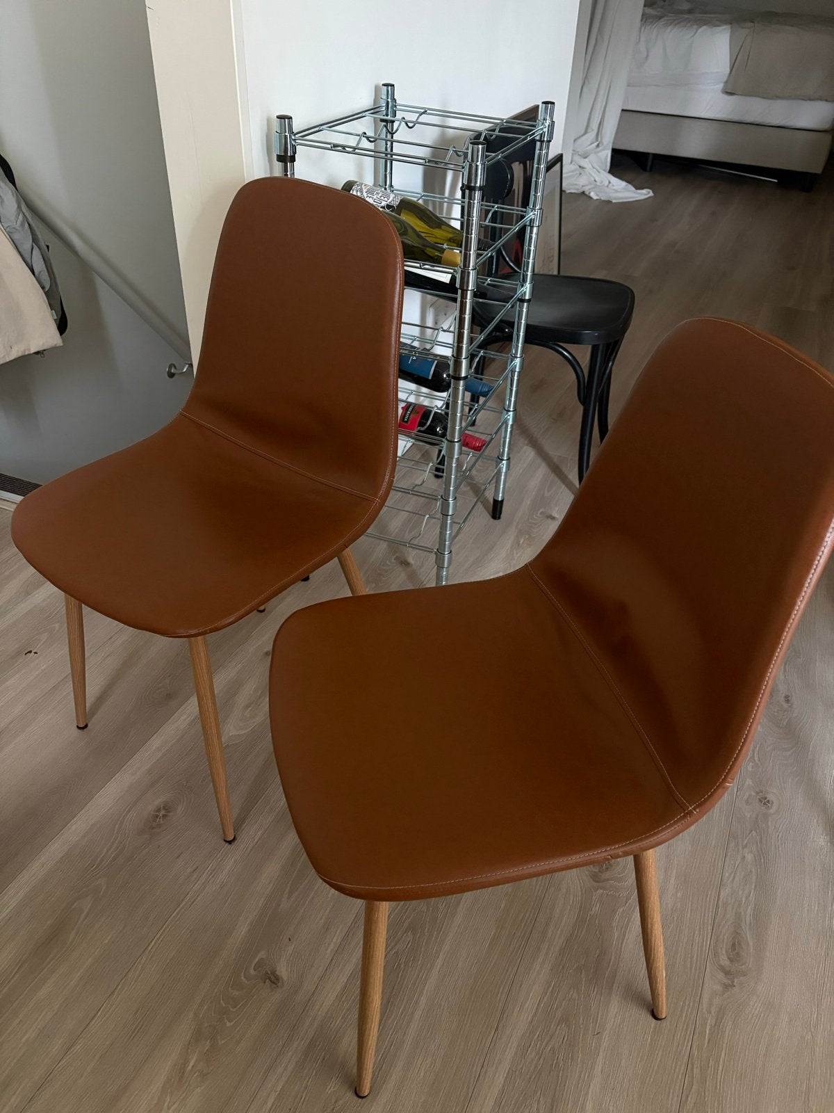 Set van 2 eetkamerstoelen, cognac kleur, Ophalen, Twee, Bruin, Leer