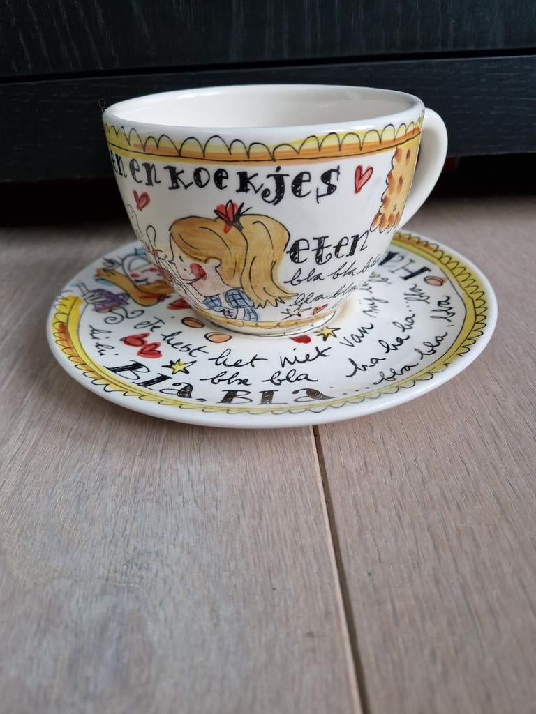 Grote kop en schotel even bijkletsen Blond Amsterdam, Ophalen, Zo goed als nieuw, Aardewerk, Kop(pen) en/of Schotel(s)