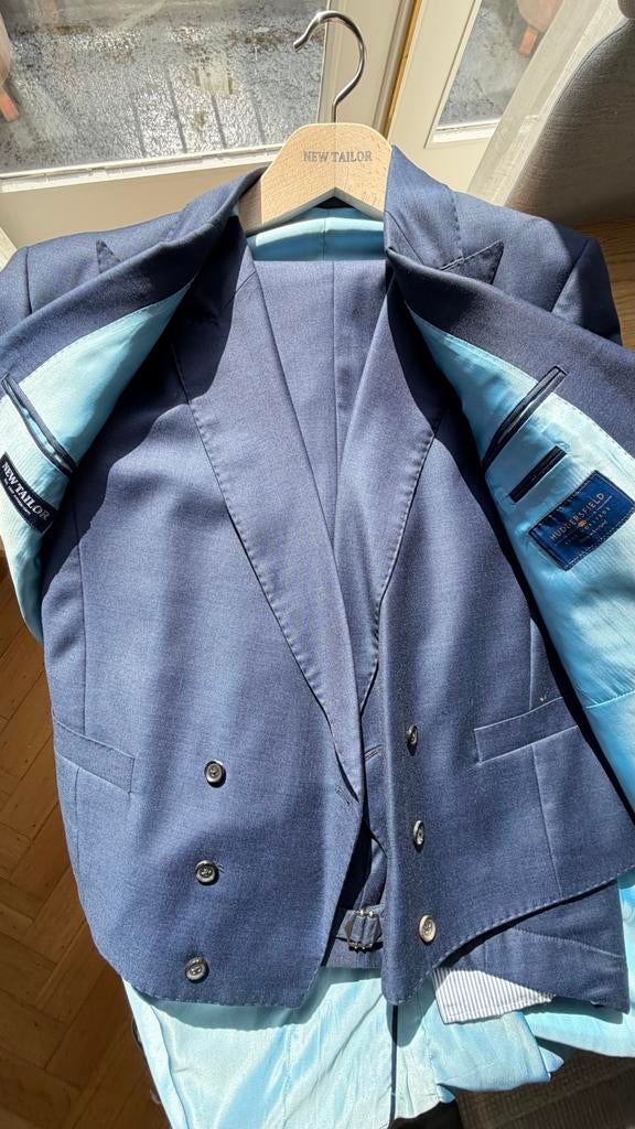 Trouwpak Jacquet - New Tailor Utrecht - Blauw - Maat 54, Ophalen of Verzenden, Zo goed als nieuw, Overige kleuren, Trouwpak