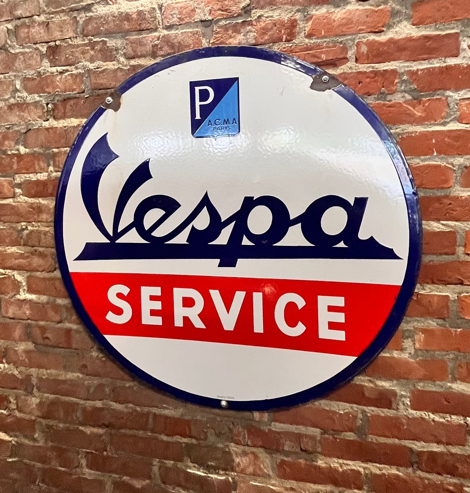 Gezocht! ORIGINEEL Emaille Vespa / Acma service reclame bord, Ophalen, Gebruikt, Transport