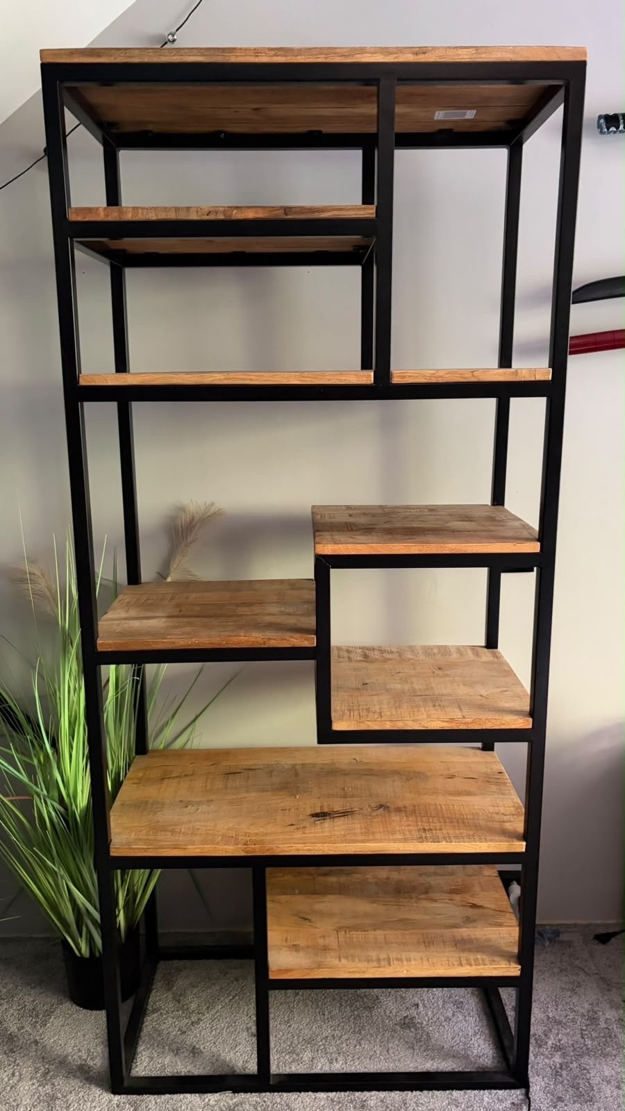 Industriële Boekenkast Mangohout en Metaal, Ophalen, Met plank(en), 200 cm of meer, 50 tot 100 cm