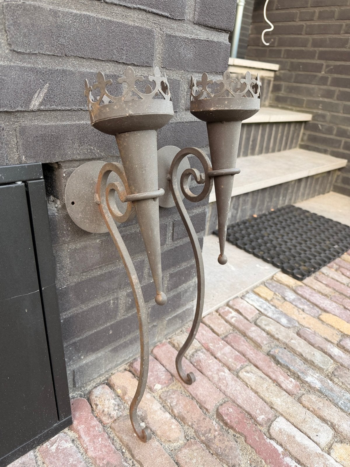 Set van 2 metalen wandfakkels - Rustieke tuindecoratie, Overige merken, Gebruikt, Bruin, Rustiek