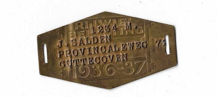 Rijwielbelastingplaatje met plaatsnaam Guttecoven, Verzenden, Gebruikt