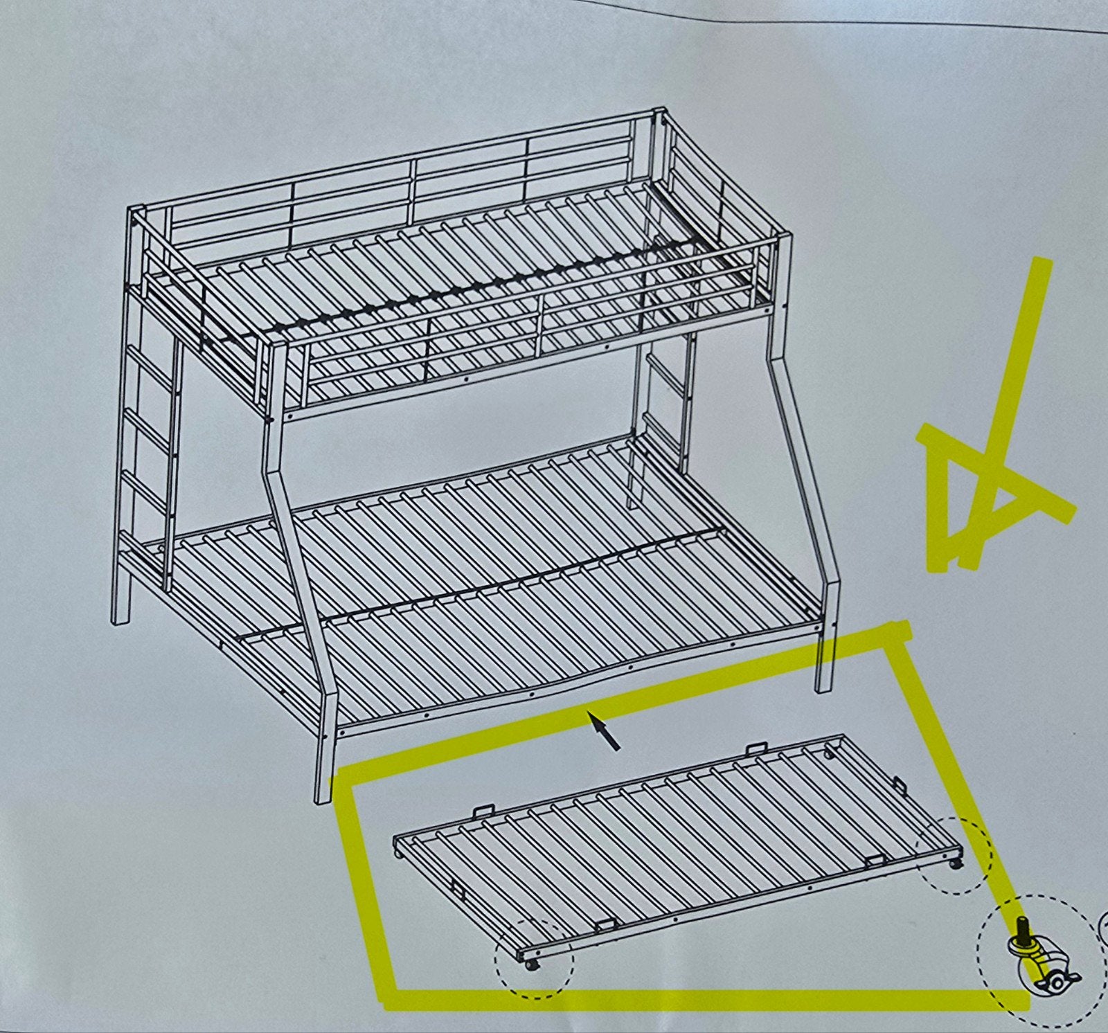 Nieuwe onderschuifbed met wieltjes, Ophalen, 90 cm, Eenpersoons, Zwart