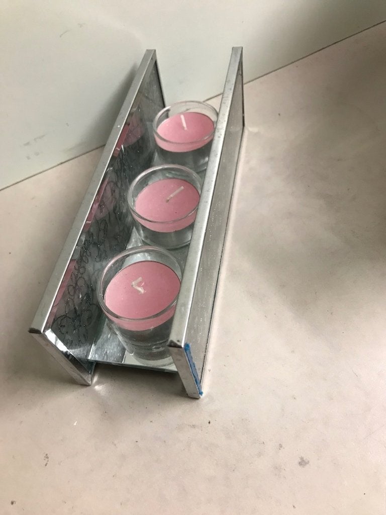 Glazen theelichthouder met  decoratie, 10 cm, Overige merken, Waxinelichthouder, Nieuw