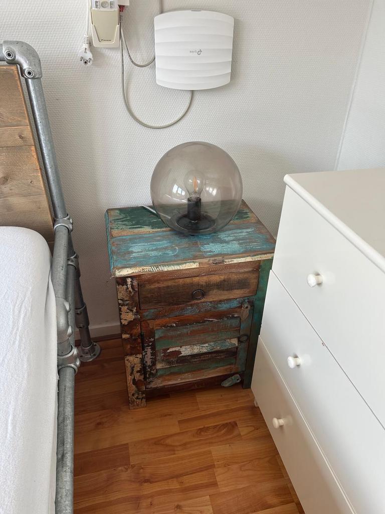2x Daan Hout Nachtkastje van gerecycled boothout, Ophalen, Gebruikt, Minder dan 45 cm, 55 tot 70 cm