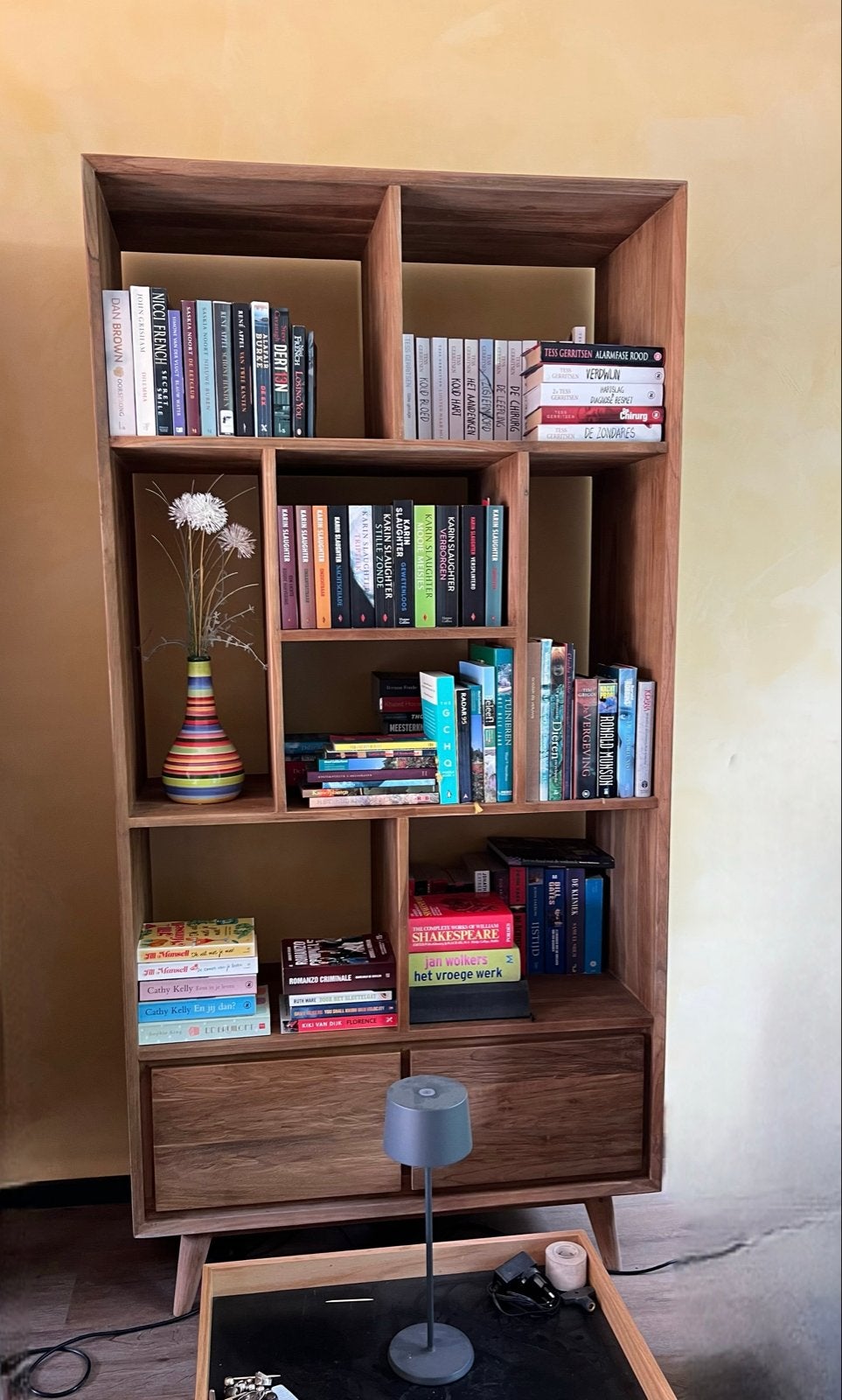 Stijlvolle Teakhouten Boekenkast met Laden, Huis en Inrichting, Kasten | Boekenkasten, Ophalen, 200 cm of meer, Teakhout, 50 tot 100 cm