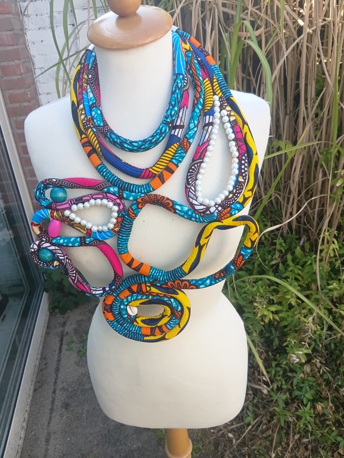 Ghana batik katoenen ketting by Isaac uniek, Ophalen of Verzenden, Nieuw, Overige materialen