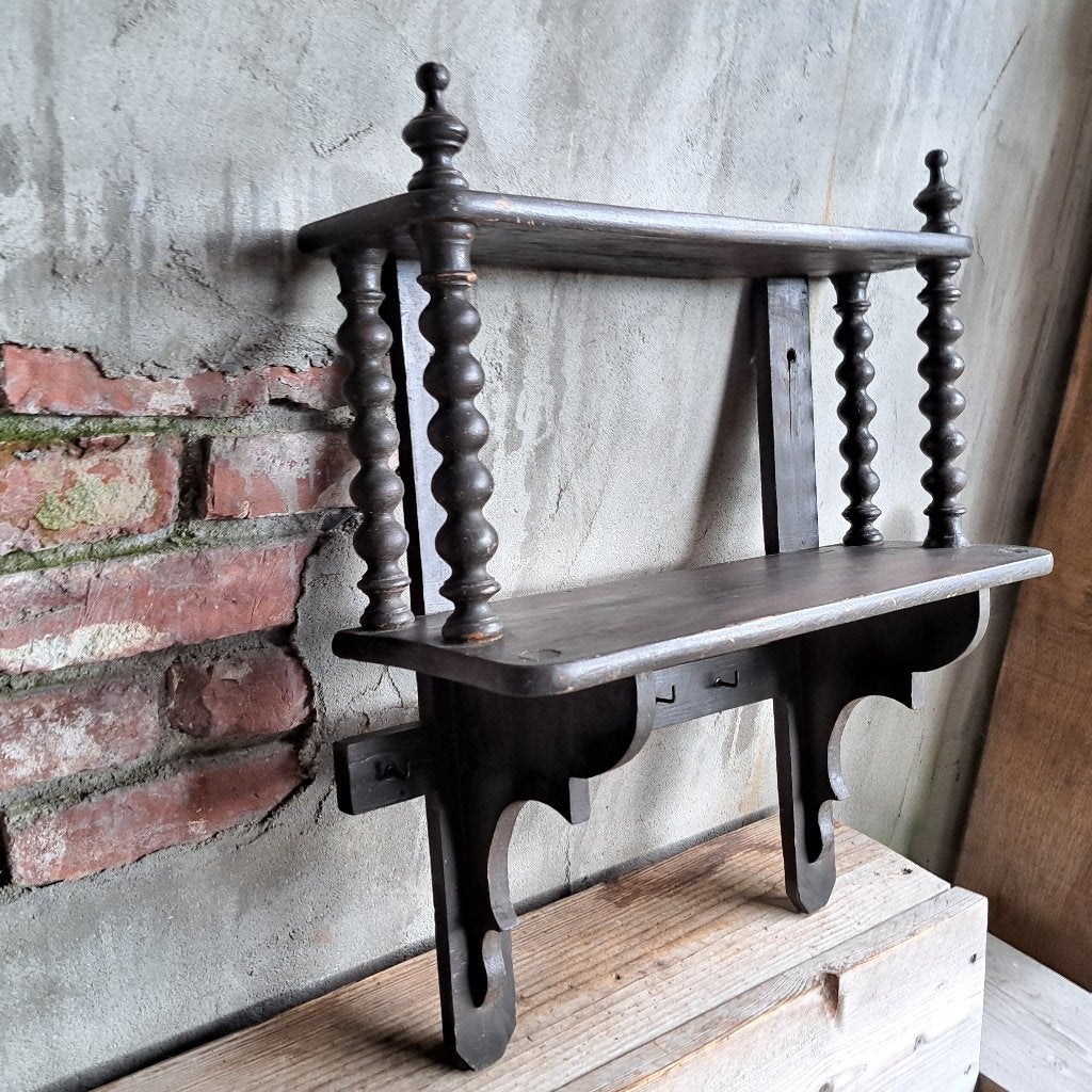 Brocante oud houten schap rek regaal 5 haakjes *Etage3*, Gebruikt, ., Ophalen of Verzenden, .