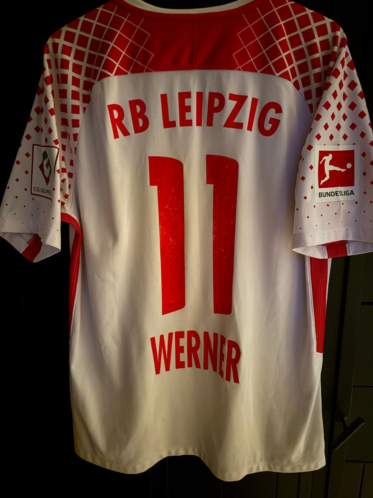 Leipzig 17/18 thuisshirt met Timo Werner - Maat L, Wit, Ophalen of Verzenden, Gedragen, Maat 42/44 (L)
