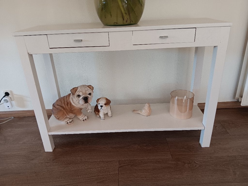 degelijke sidetable, massief hout, pimpen? 2 lades, Ophalen, Gebruikt, 100 tot 150 cm, Grenenhout