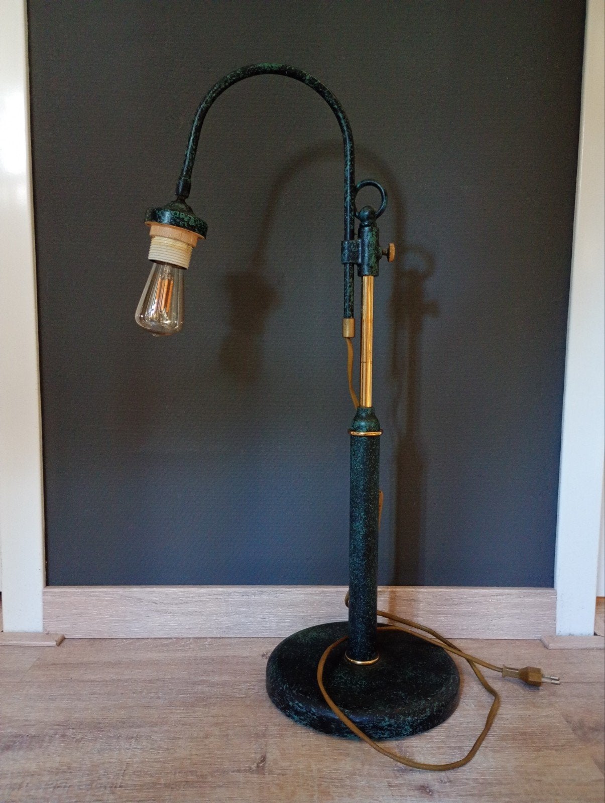 Vintage bureaulamp/tafellamp - Groen geoxideerd metaal, Ophalen of Verzenden