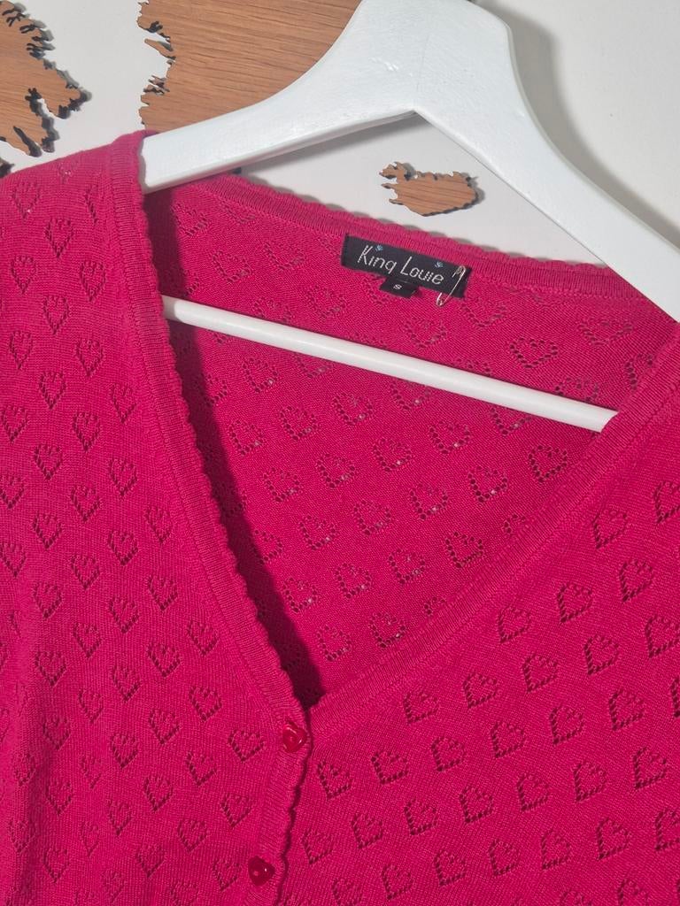 King Louie vestje maat S fuchsia roze hartjes, Kleding | Dames, Truien en Vesten, Ophalen of Verzenden, Maat 36 (S), Gedragen