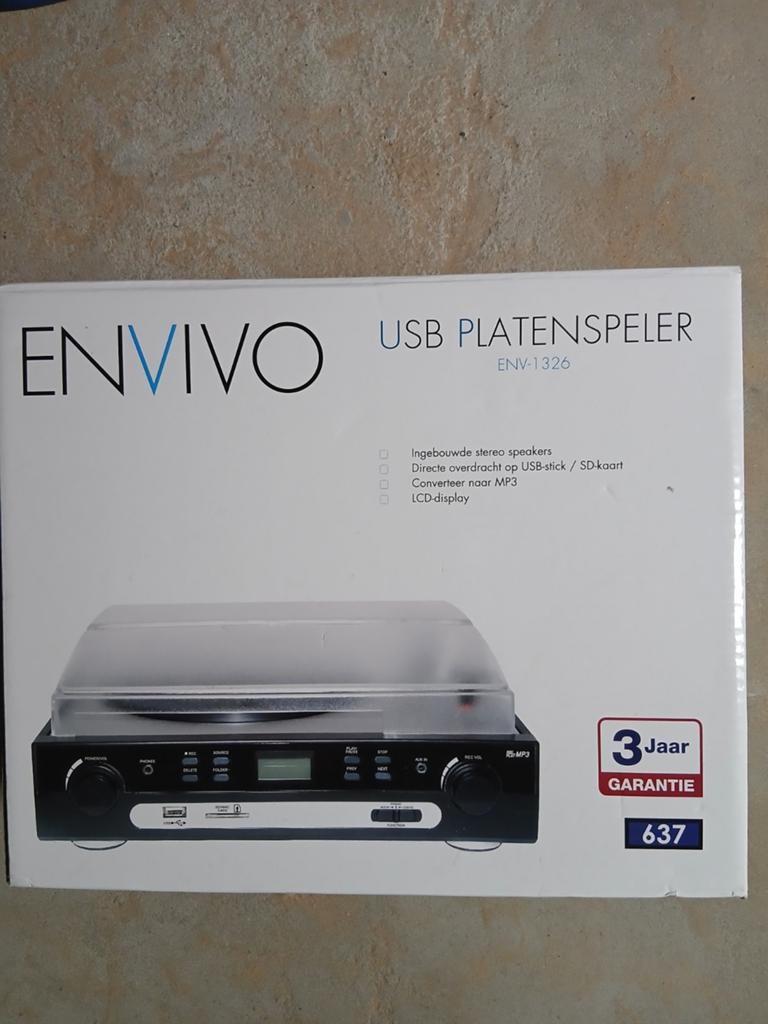 Envivo USB Platenspeler ENV-1326 met MP3-conversie, Audio, Tv en Foto, Platenspelers, Nieuw, USB-aansluiting, Platenspeler, Ophalen