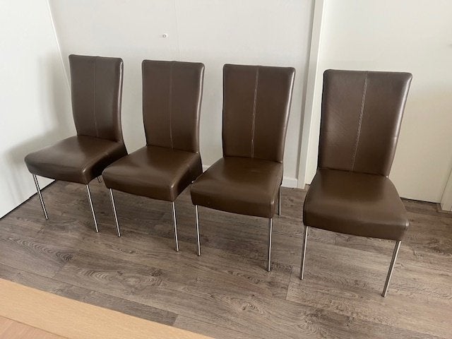 4 Eethoekstoelen, Ophalen, Gebruikt, Bruin, Leer