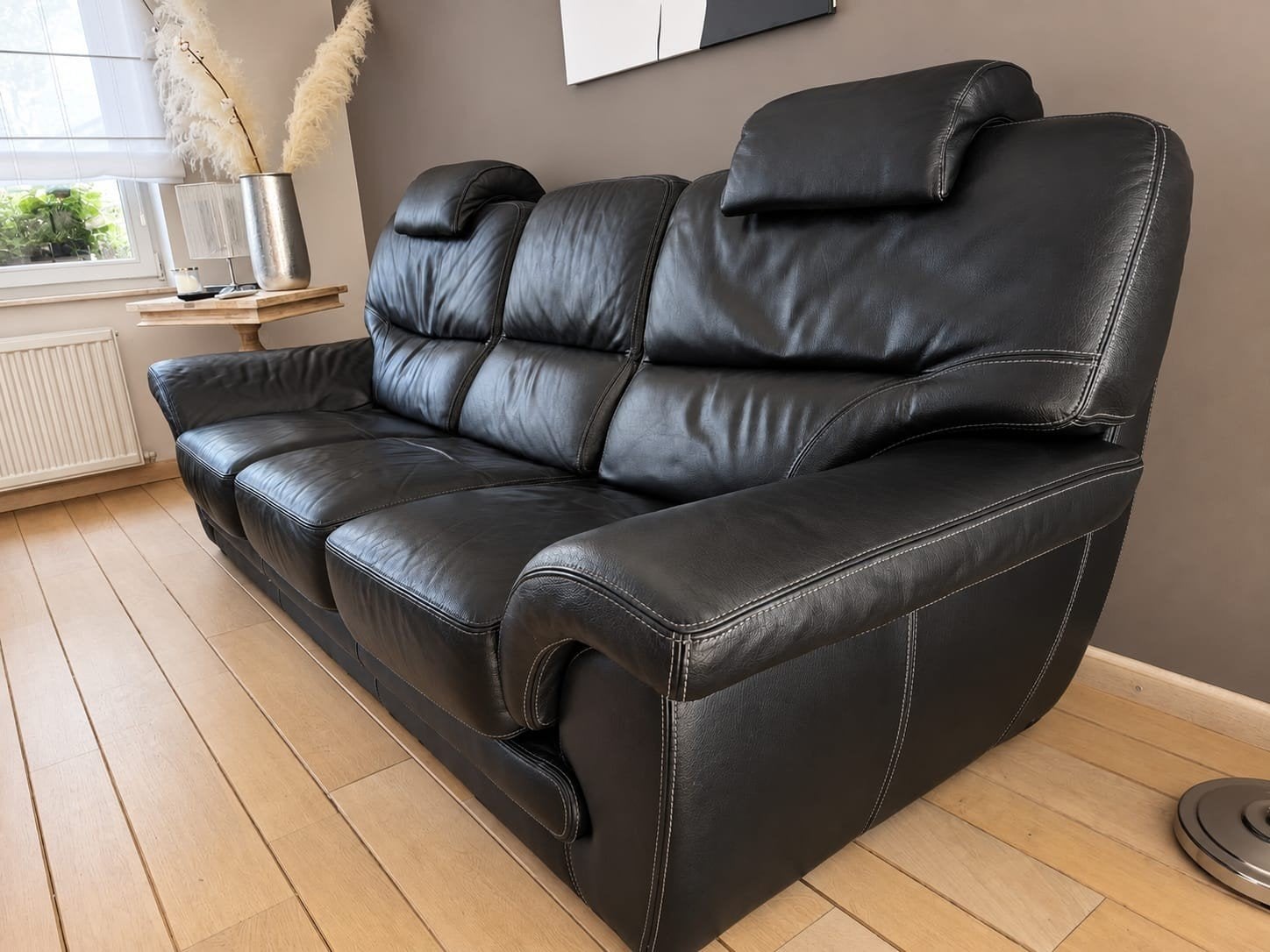 Chateau d'Ax 3-zitsbank van buffelleder met 2 losse hoofdste, Ophalen, 100 tot 125 cm, Driepersoons, Leer
