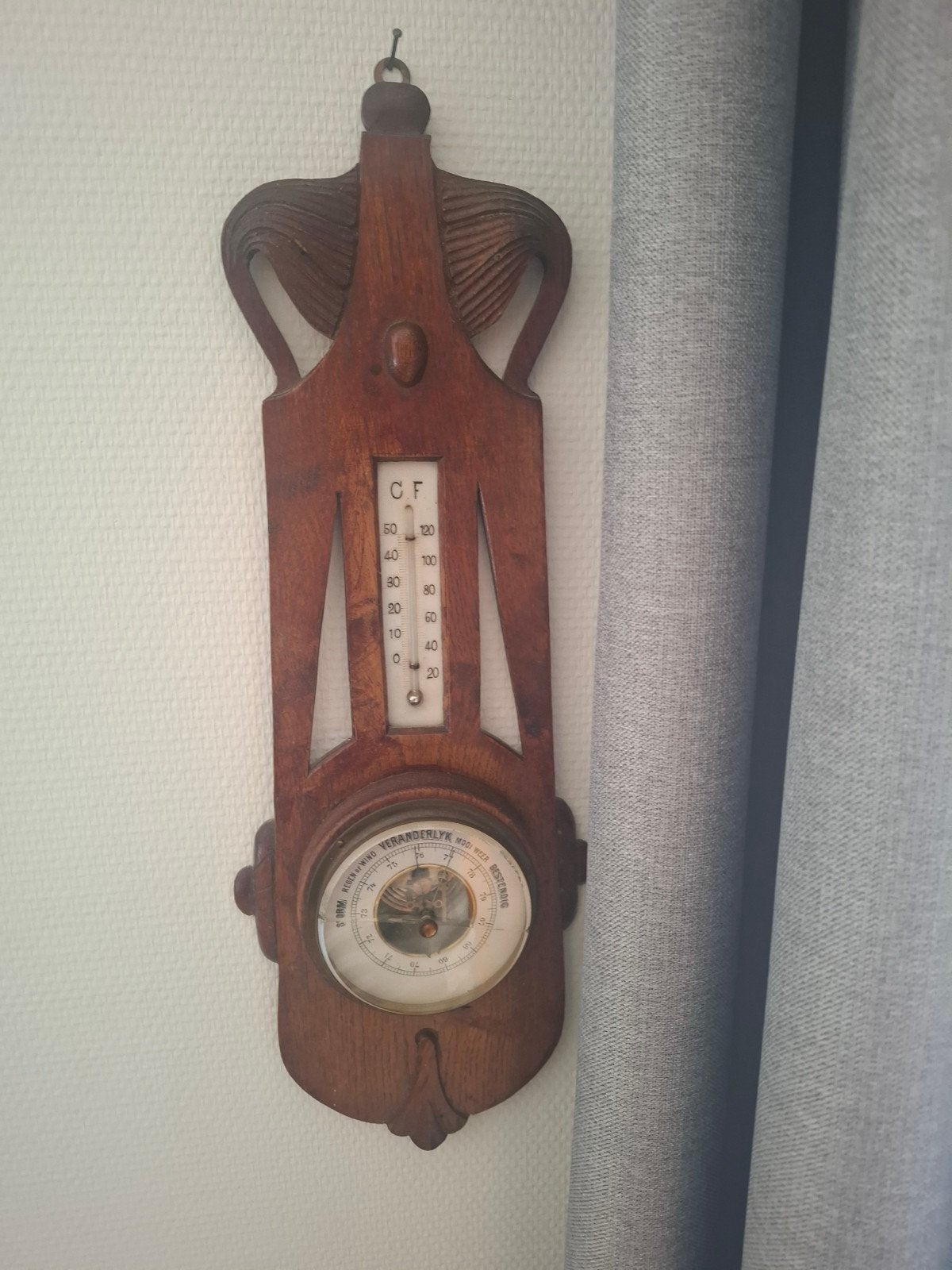 Antieke Kamer Thermometer en Barometer - Hout, Ophalen