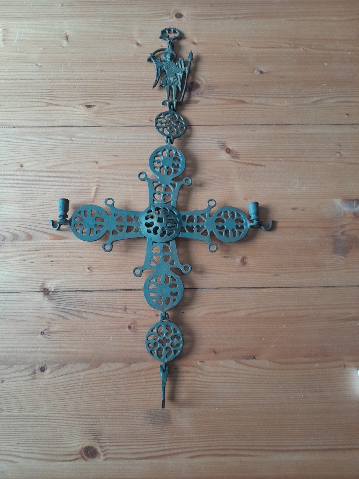 Byzantijnskruis kandelaar kruis met sierlijke elementen, Ophalen of Verzenden, Sieraad