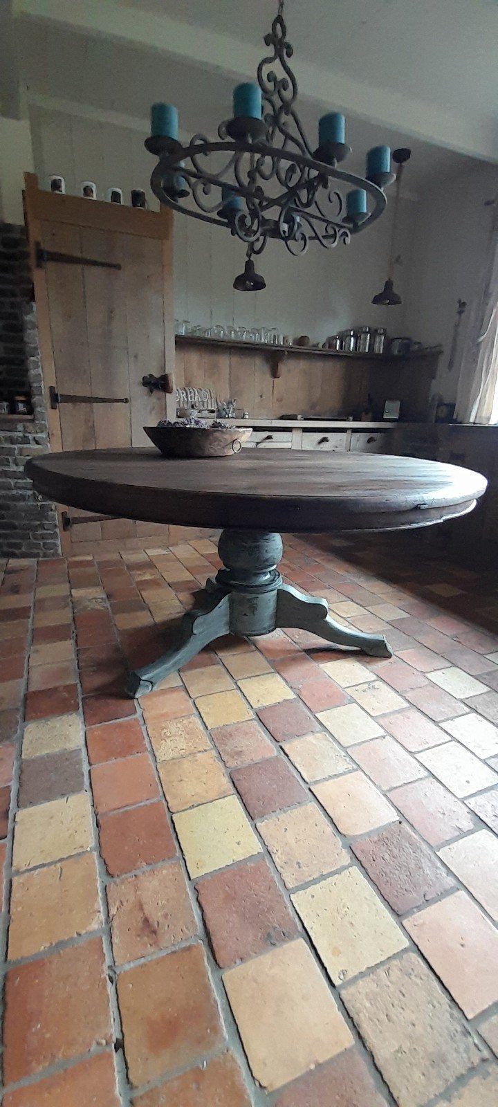 Grote ronde eettafel 160 teakhout., Huis en Inrichting, Tafels | Eettafels, Ophalen, Gebruikt, 150 tot 200 cm, Vijf personen of meer
