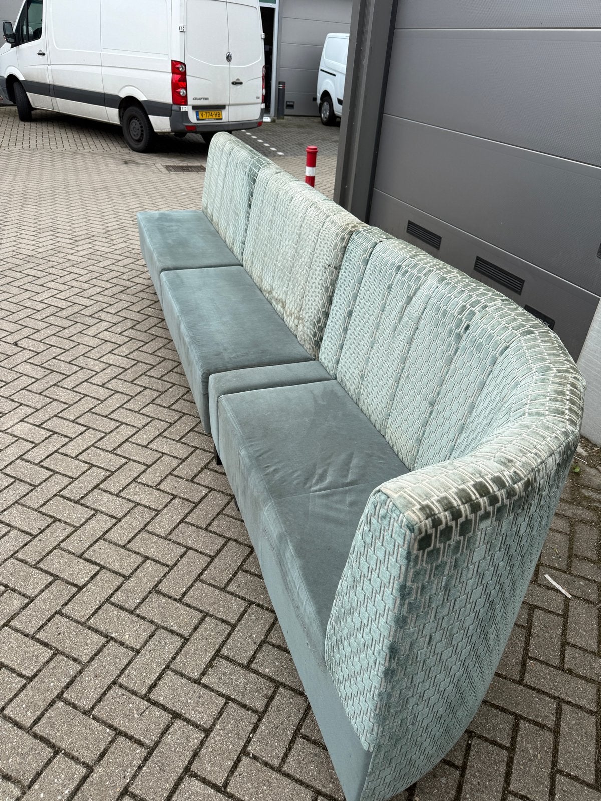 Vintage Groene Bank - 4-zits Loungebank, Ophalen of Verzenden, Gebruikt, Stof
