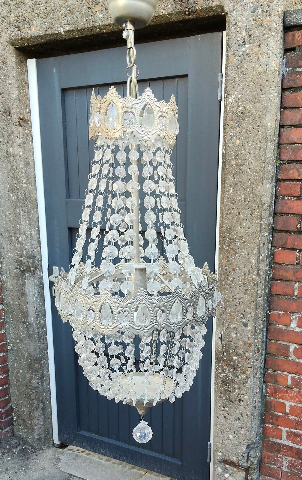 Elegante Kroonluchter met Kristallen Hangers, Ophalen, Gebruikt, E14 (klein), Glas
