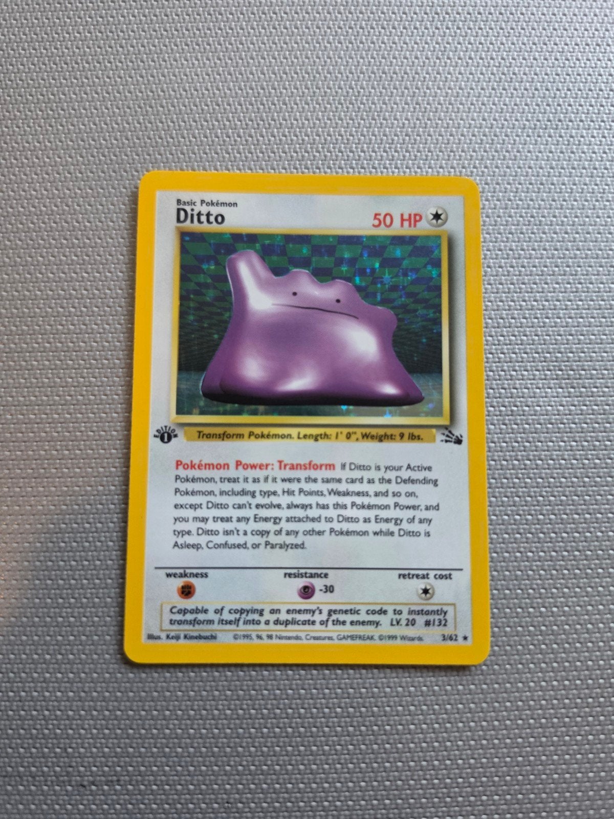 Ditto Holo 1st Edition Fossil Pokémon Kaart Excellent+, Ophalen of Verzenden, Gebruikt, Losse kaart, Foil