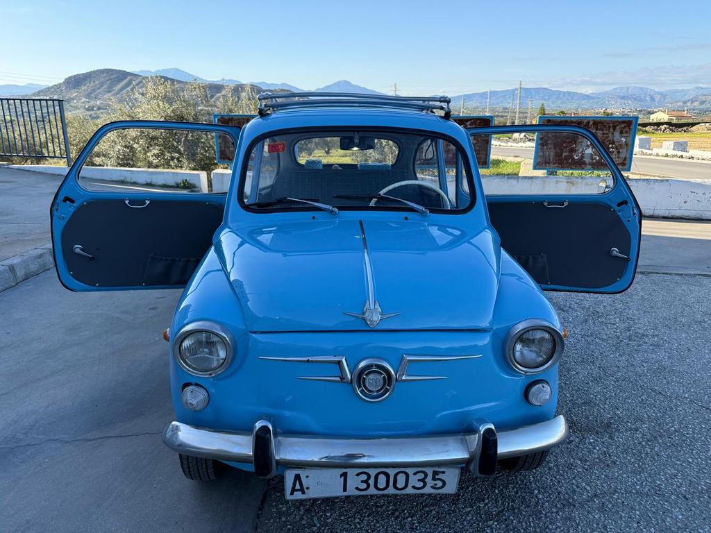 Seat/Fiat 600, bj 1969, slechts 49.000 km met suicide doors!, Stof, Blauw, Bedrijf, Handgeschakeld