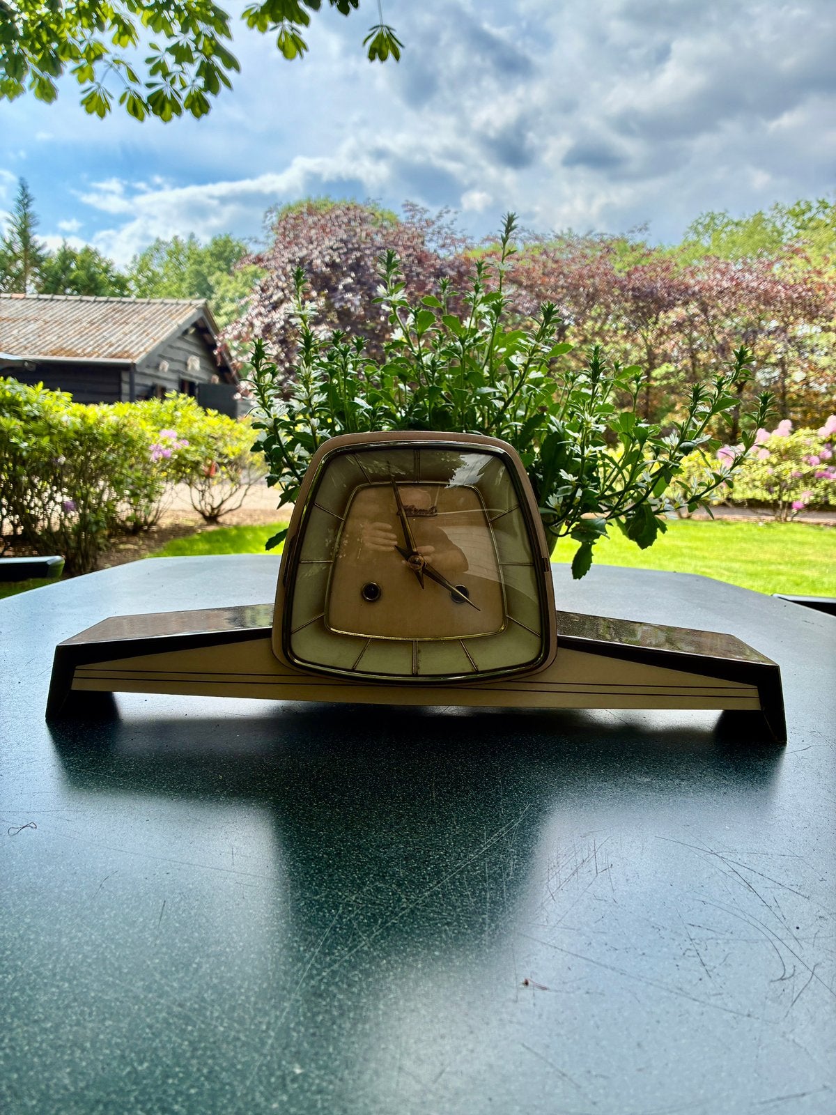 Prachtige Vintage Art Deco stijl Hermle tafelklok, Ophalen of Verzenden
