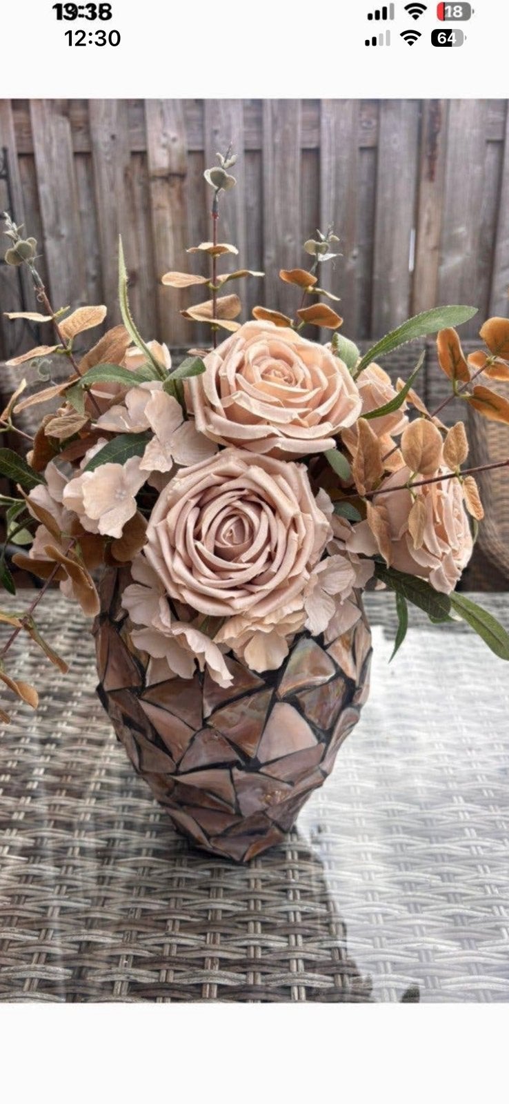 schelpenvaas met bloemen, Huis en Inrichting, Ophalen, Zo goed als nieuw